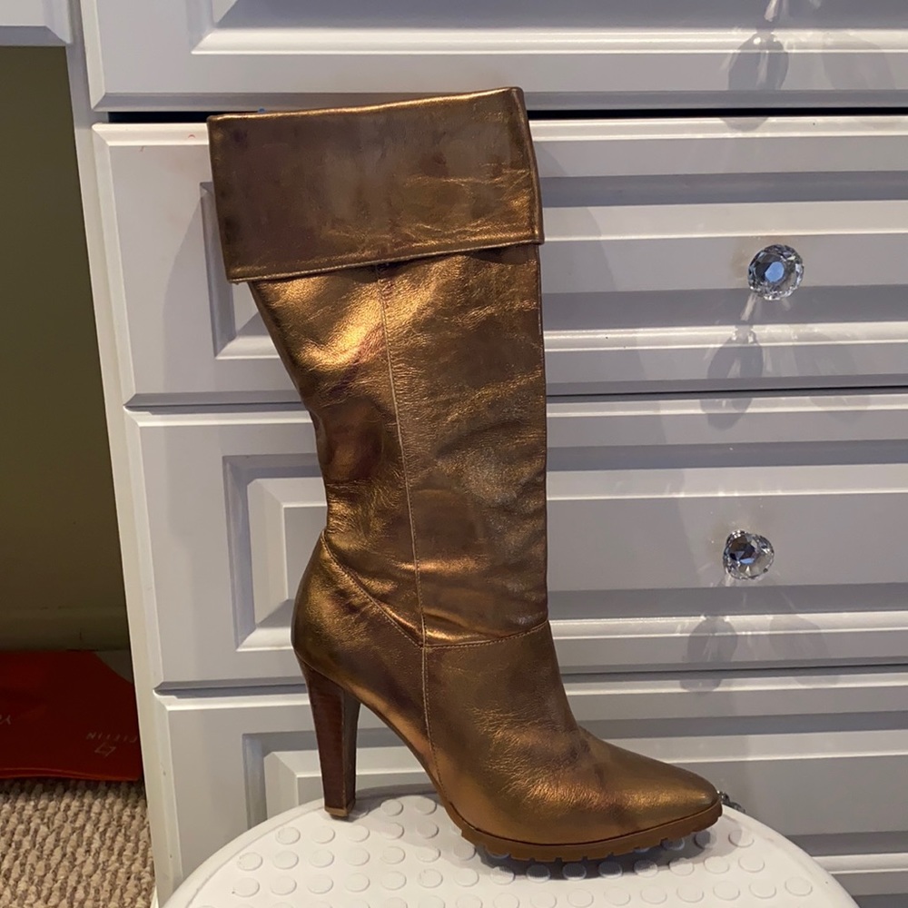 Steven By Steve Madden Metallic Bronze Fold-Over Knee Boots